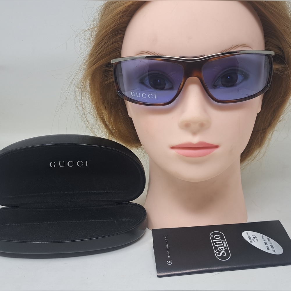 NWT Gucci Women's Sunglasses Vintage Y2K Wrap Havana Blue  GG1420/S 65-13-115
